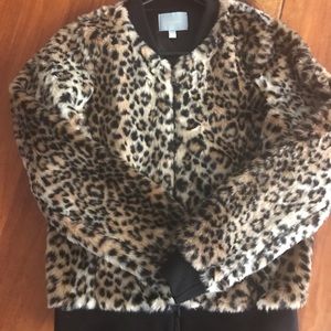 Leopard print zippered bomber jacket size small never worn
